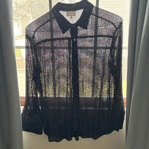 Entro Black Sheer Button-Up Blouse